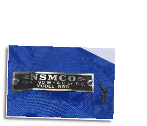 TAG NSMCO 110V-90, A.C. OR D.C., MODEL RBR ORIGINAL VINTAGE CORONADO