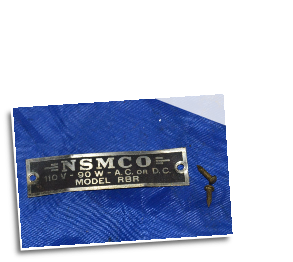 TAG NSMCO 110V-90, A.C. OR D.C., MODEL RBR ORIGINAL VINTAGE CORONADO